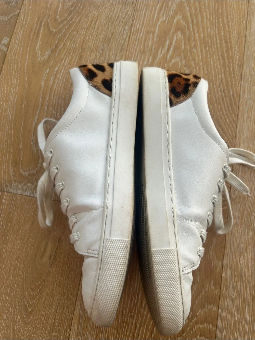 J. Crew Road Trip Leopard Calf Hair Low White Sneakers Size 9